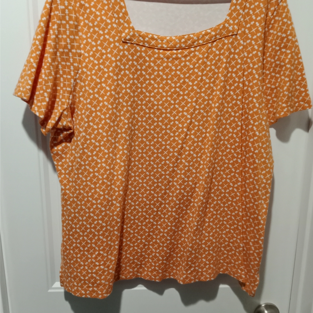 Kim Rogers Curvy Orange and white blouse